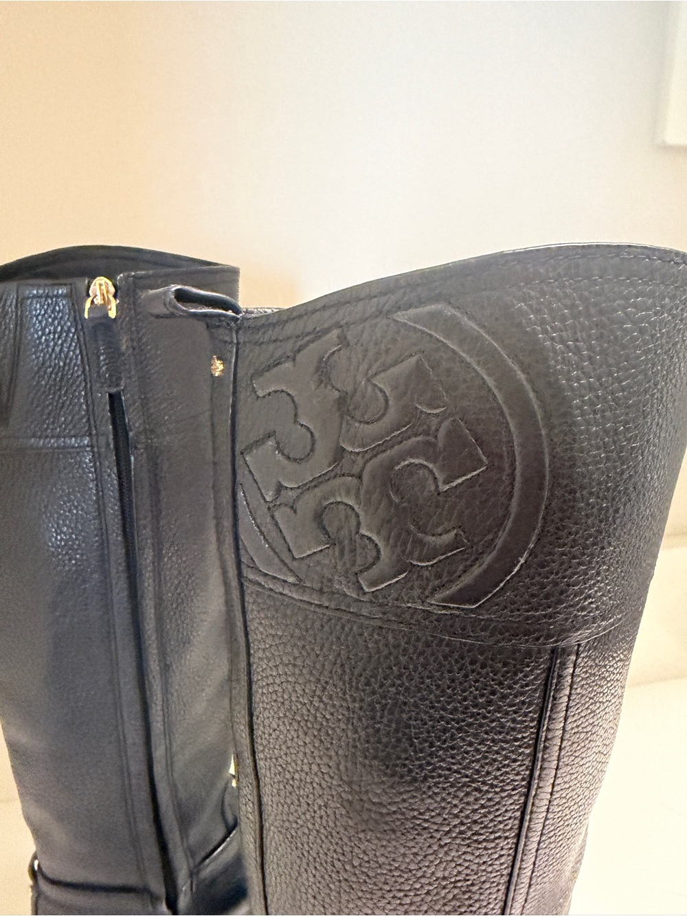Pre-Loved Tory Burch Marlene Tumbled Black Leather Riding Boots - Picture 9 of 12